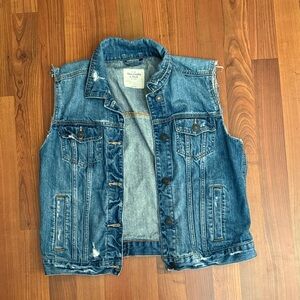 Abercrombie & Fitch Blue Distressed Denim Vest